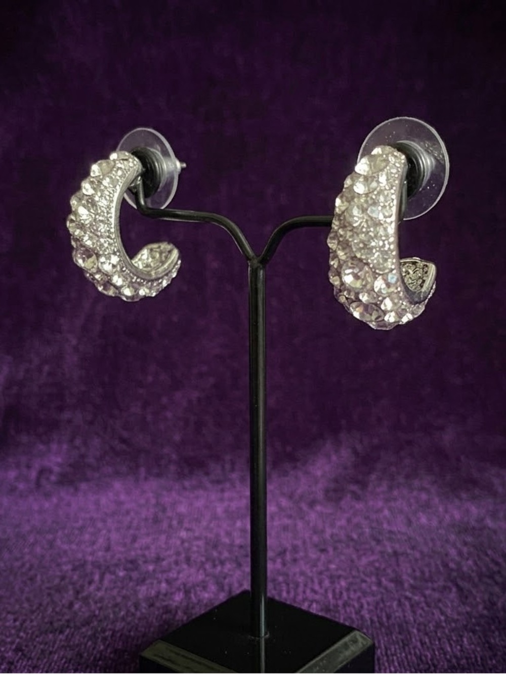 FAC Swarovski Pave Crystal Half Hoop Huggies Earrings